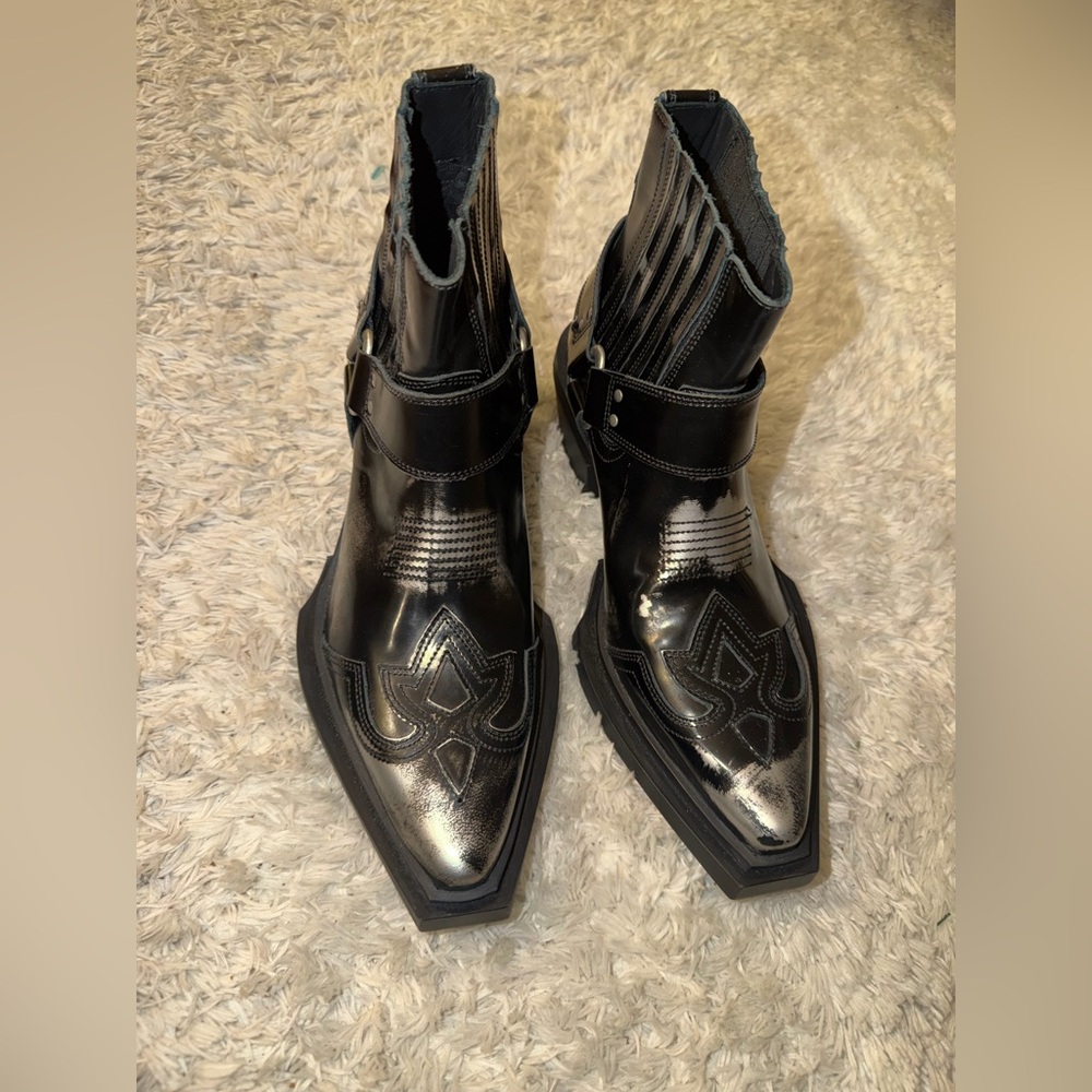 🆕🖤 ZARA  black cowboy boots style - Picture 8 of 11